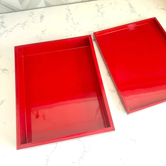 Vintage Lacquered Red Box Mother of Pearl Abalone Inlay Asian Box Stationary Box - Picture 13 of 16